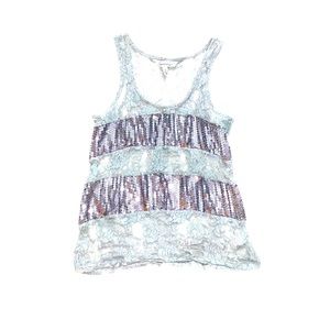 Grey sequin and lace tank top